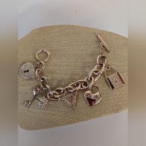 Guess Rose Gold Charm Bracelet with Key and Lock Charms SIGNED L.A 1981